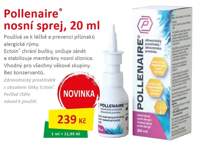 Pollenaire nosní sprej, 20ml. Cena 239Kč.